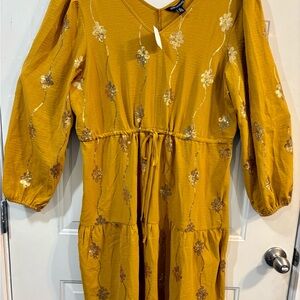 Mustard Floral Embroidered Dress